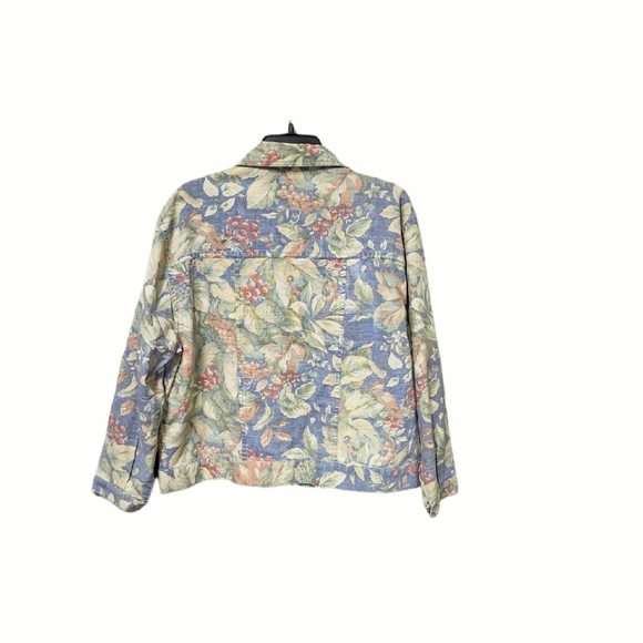 Vintage Norm Thompson Floral Print Linen/Cotton Blend Jean Jacket Size XL - Picture 2 of 7